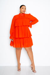 buxom couture curvy women plus size tiered mini dress orange rust