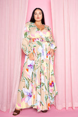 Floral Pleated Maxi Dress with Belt