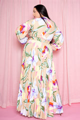 Floral Pleated Maxi Dress with Belt