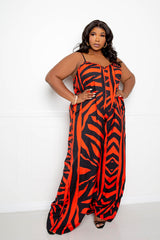 buxom couture curvy women plus size animal print flutter hem jumpsuit orange