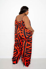 buxom couture curvy women plus size animal print flutter hem jumpsuit orange