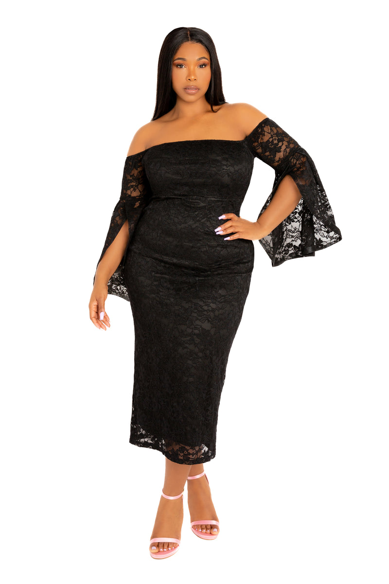Buxom Couture Plus Size Off Shoulder Lace Midi Dress - Black Buxom Couture Plus Size Off Shoulder Lace Midi Dress - Black