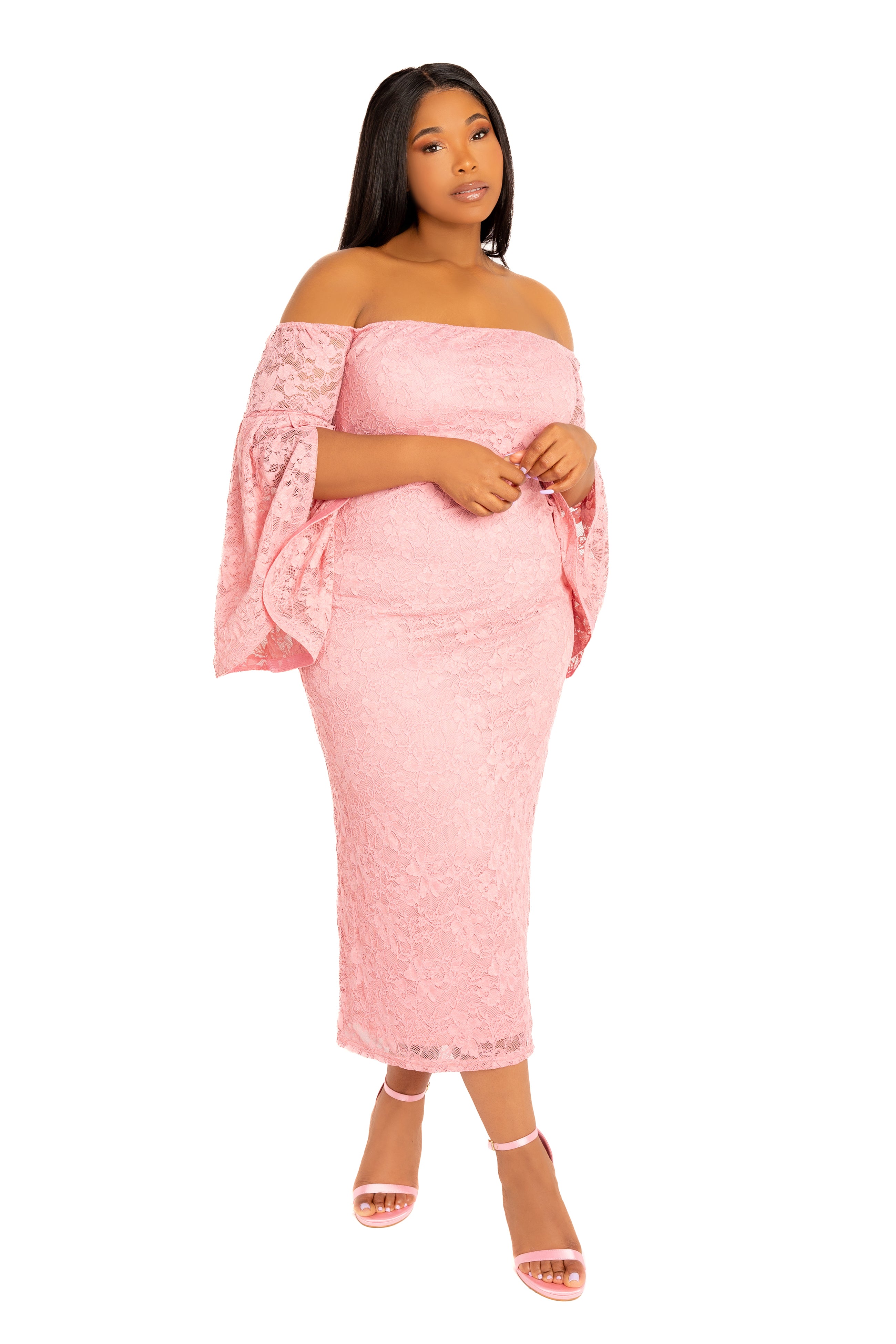 Buxom Couture Plus Size Off Shoulder Lace Midi Dress
