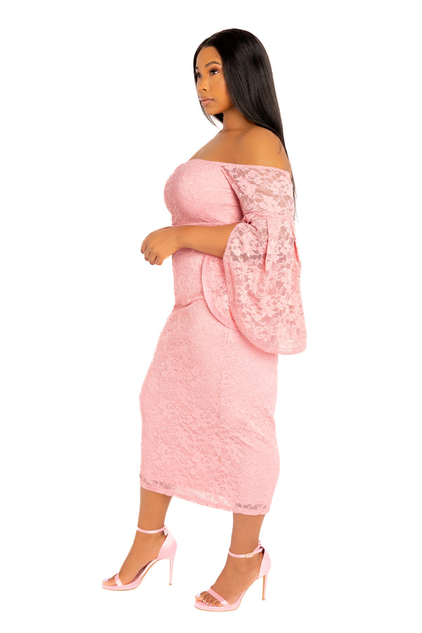 Off Shoulder Lace Midi Dress