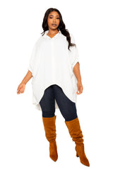 Buxom Couture Curvy Women Plus Size Flowy Hi-lo Blouse White