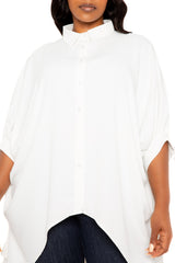 Buxom Couture Curvy Women Plus Size Flowy Hi-lo Blouse White