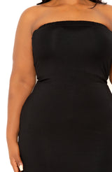 Buxom Couture Curvy Women Plus Size Tube Midi Dress Black