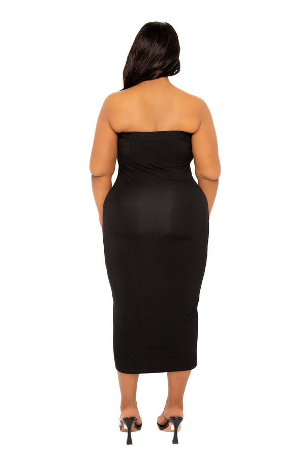 Buxom Couture Curvy Women Plus Size Tube Midi Dress Black