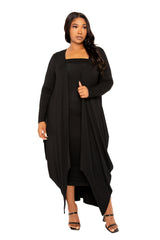 Buxom Couture Curvy Women Plus Size Cascade Bubble Hem Cardigan Black