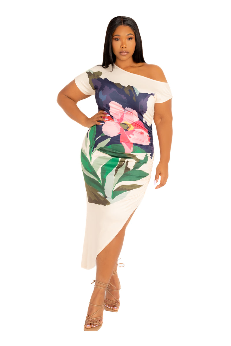 Print One Shoulder Asymmetrical Dress