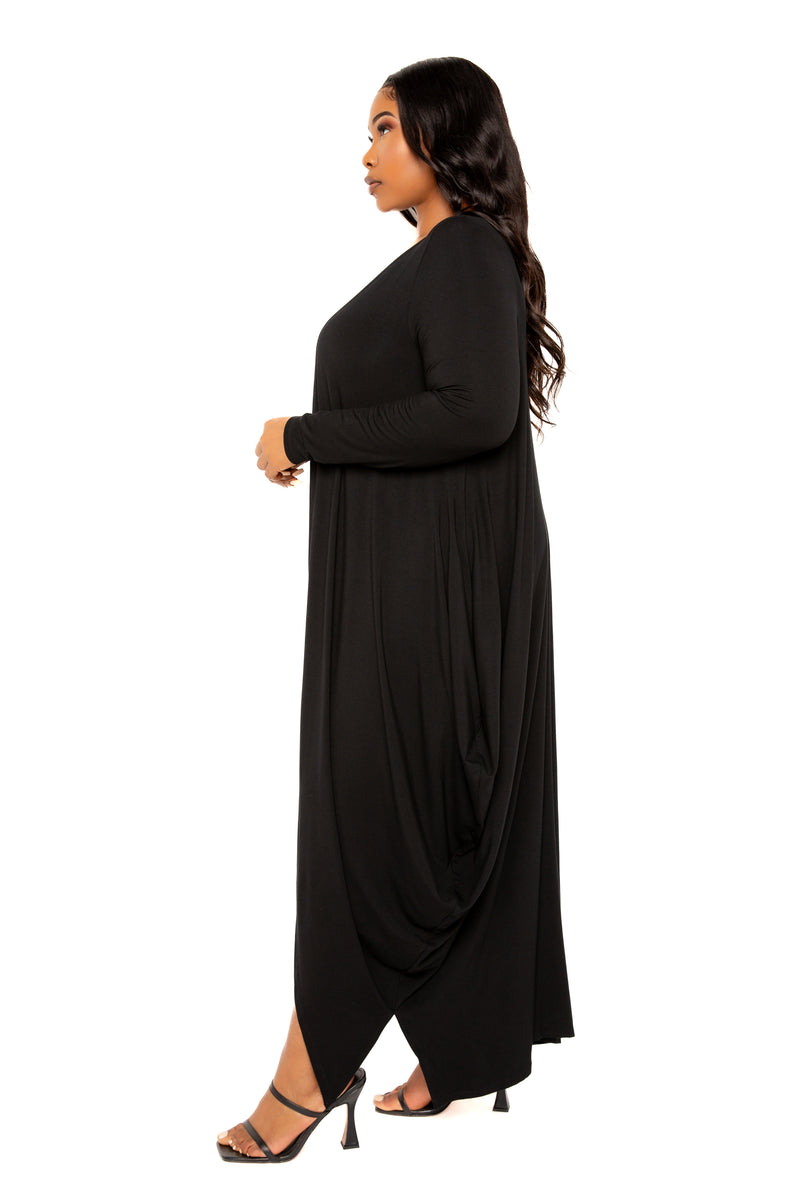 Buxom Couture Curvy Women Plus Size Cascade Bubble Hem Cardigan Black