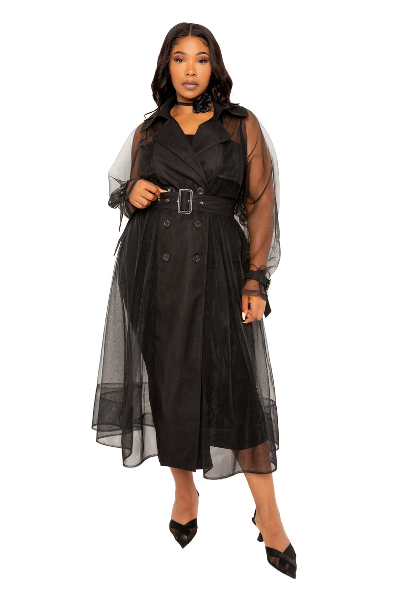 Tulle Trench Coat with Belt