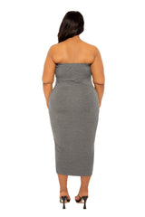 Buxom Couture Curvy Women Plus Size Tube Midi Dress Grey