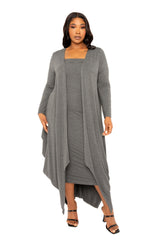 Buxom Couture Curvy Women Plus Size Cascade Bubbled Hem Cardigan Charcoal Gray