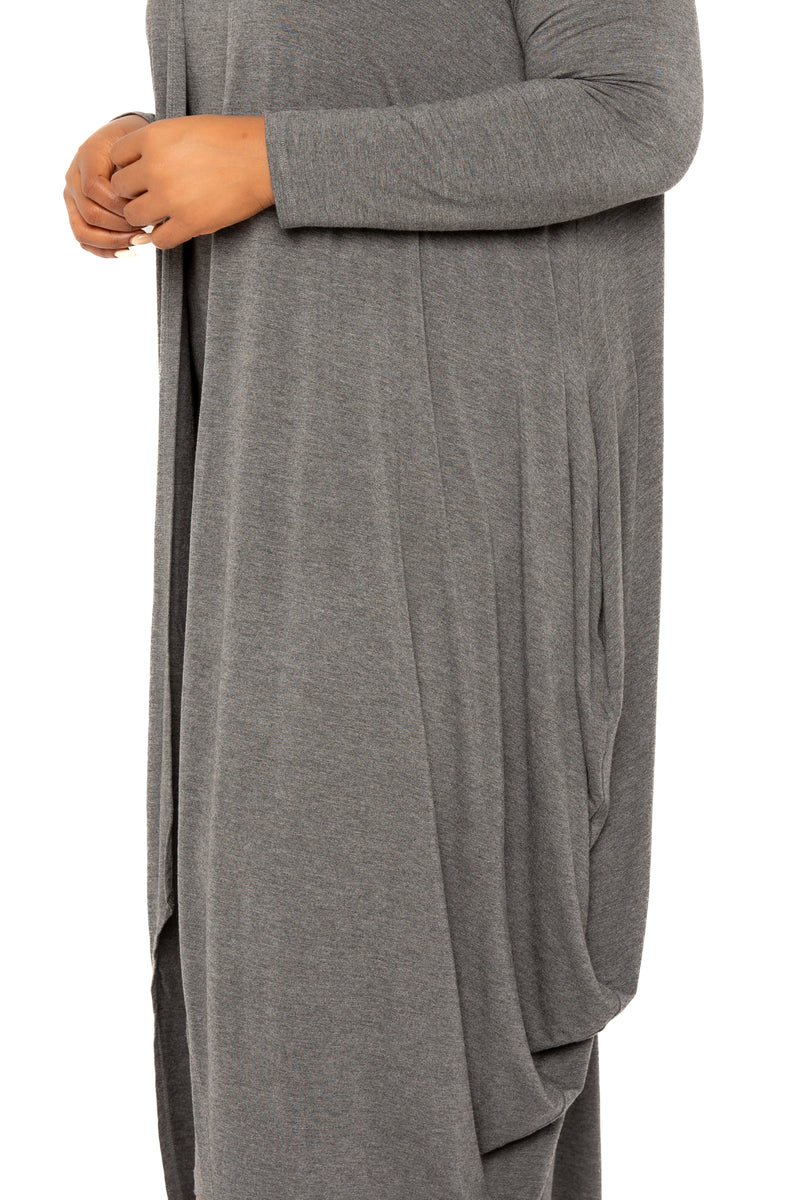 Buxom Couture Curvy Women Plus Size Cascade Bubbled Hem Cardigan Charcoal Gray