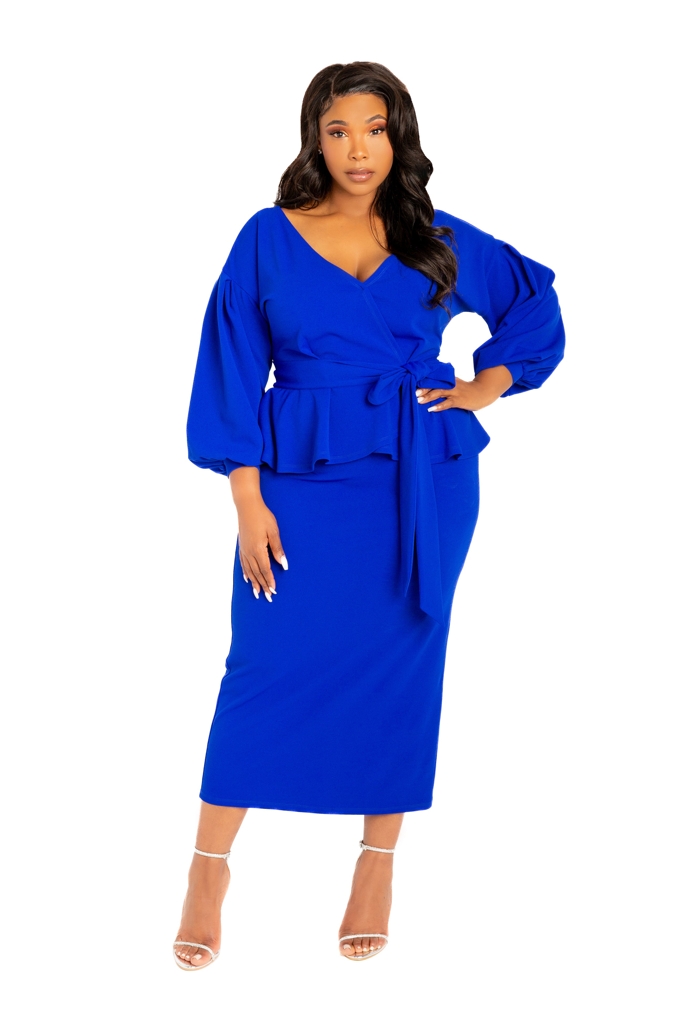 Off Shoulder Peplum Midi Dress – Buxom Couture