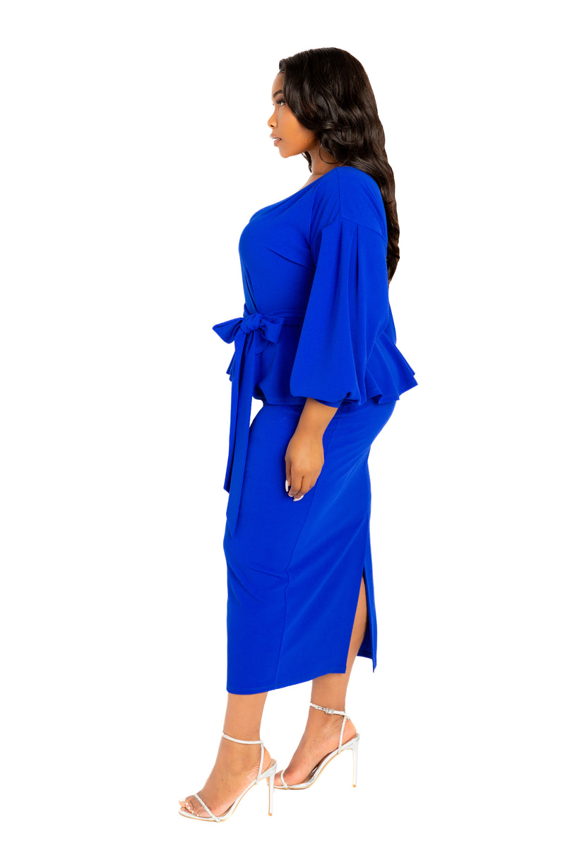 off shoulder peplum midi dress Buxom Couture Women's Plus Size Off Shoulder Peplum Midi Dress