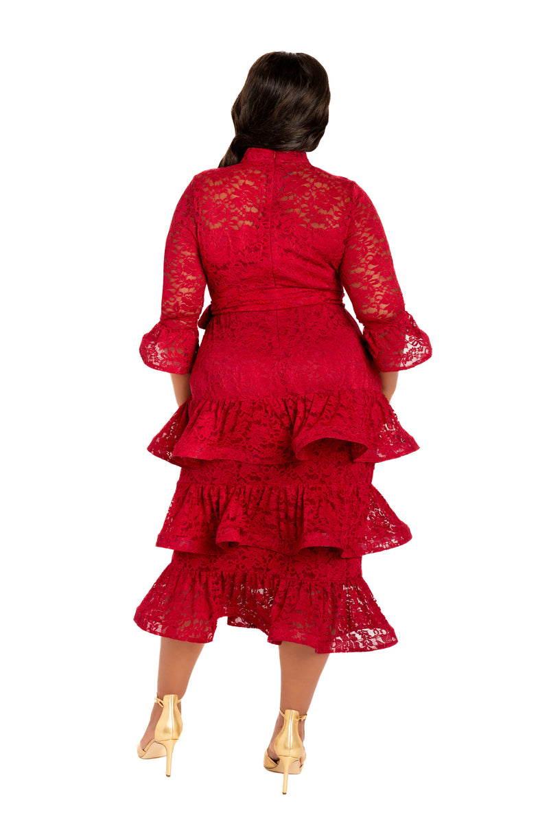 Lace Bell Sleeve Tiered Dress