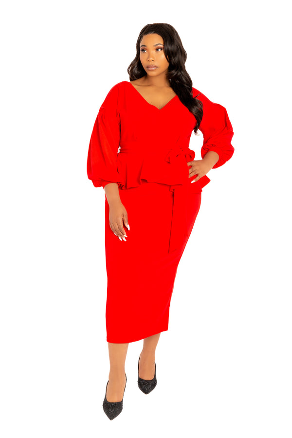 Off Shoulder Peplum Midi Dress