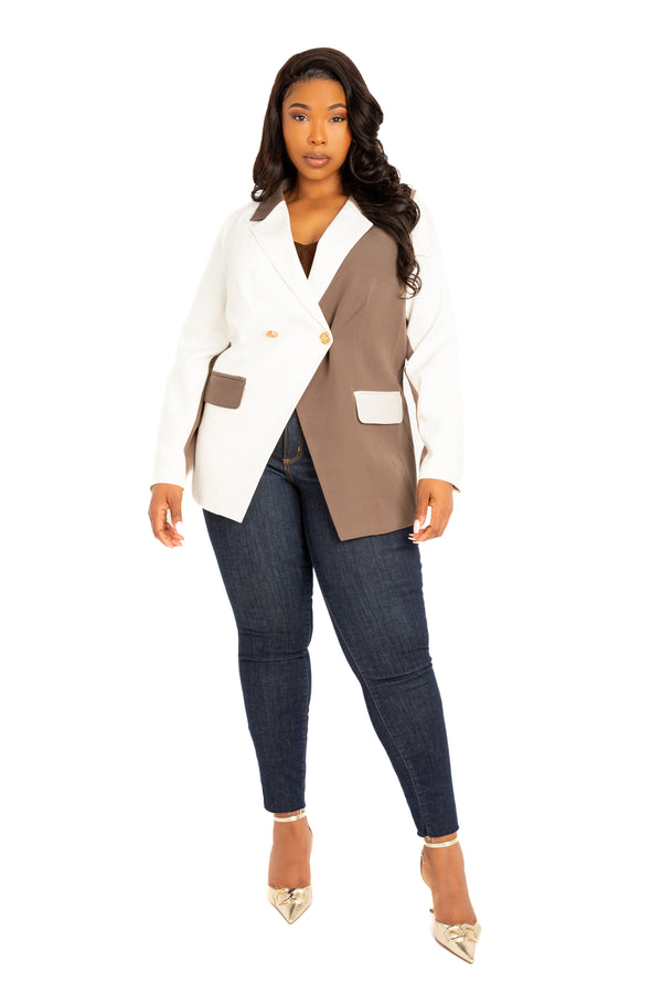 Contrast Double Breasted Blazer