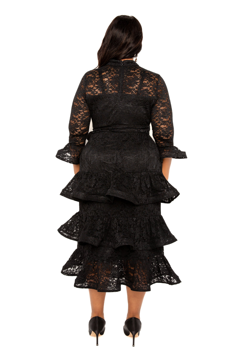 Buxom Couture Plus Size Lace Bell Sleeve Tiered Dress Buxom Couture Plus Size Lace Bell Sleeve Tiered Dress