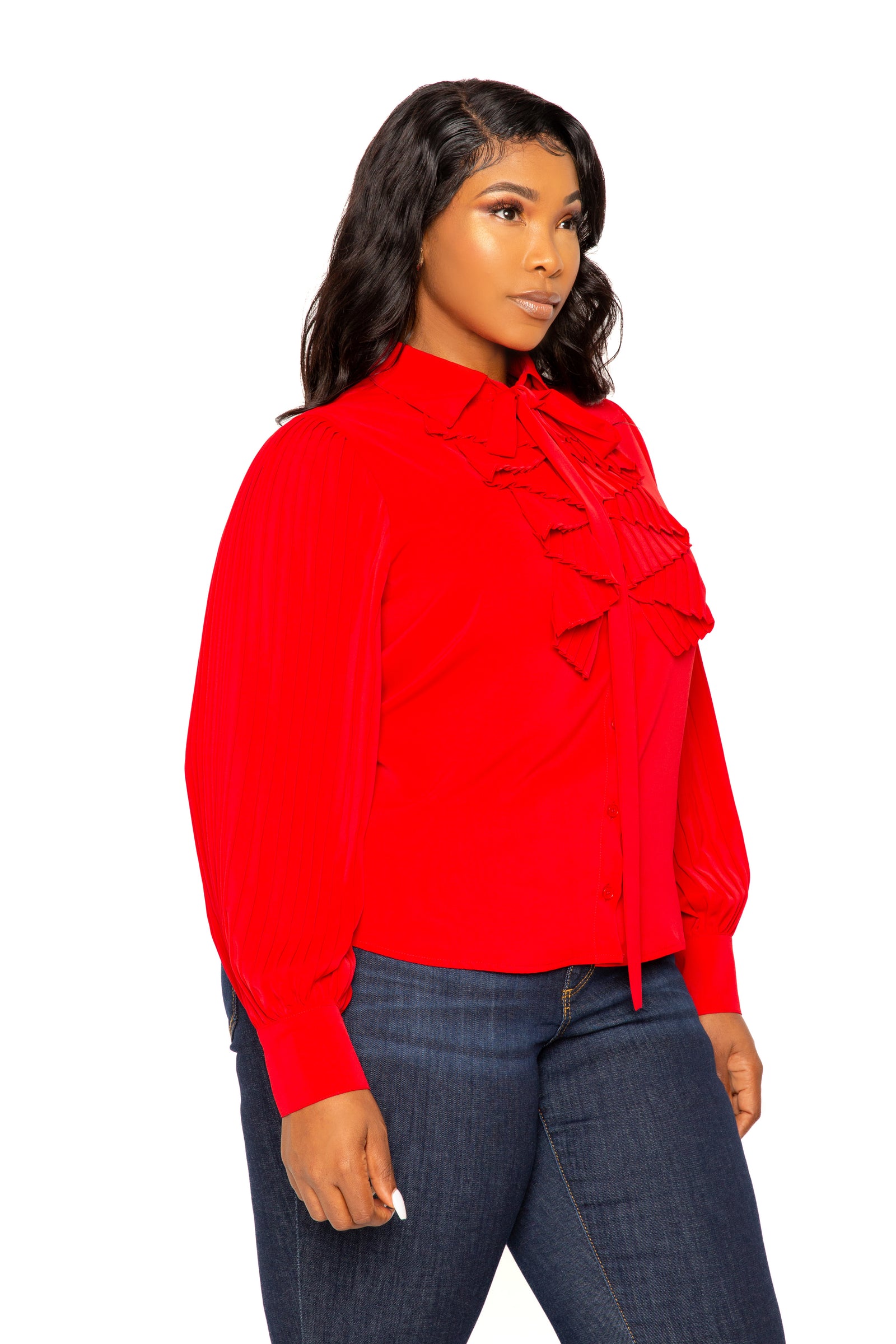 ザレッドスレッド S strap balloon blouse ブラウス Ruffled Satin Shirt – Ashley Stewart