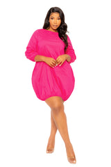 Buxom Couture Curvy Women Plus Size Bubbled Poplin Mini Dress Pink