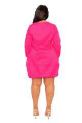 Buxom Couture Curvy Women Plus Size Bubbled Poplin Mini Dress Pink