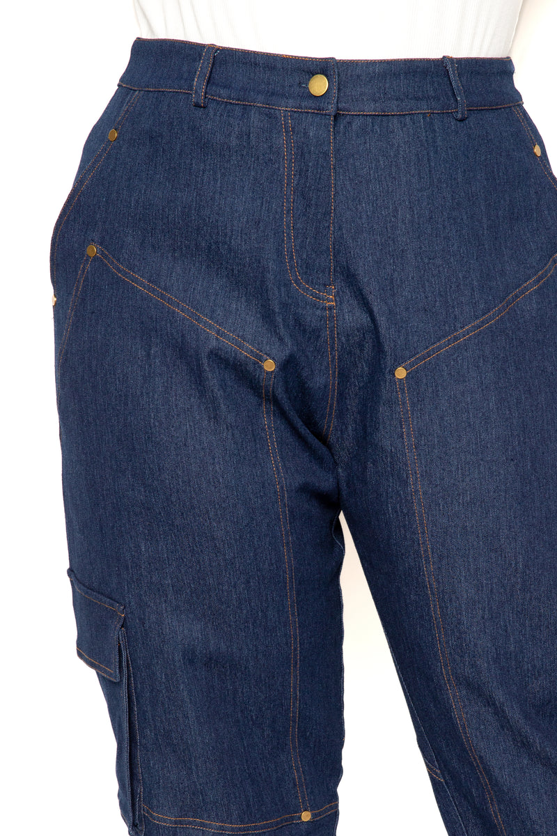 Buxom Couture Curvy Plus Size Denim Carpenter Jogger Pants