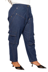 Buxom Couture Curvy Plus Size Denim Carpenter Jogger Pants