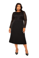 Buxom Couture Curvy Women Plus Size Lace Midi Dress with Detachable Collar and Cuffs Black