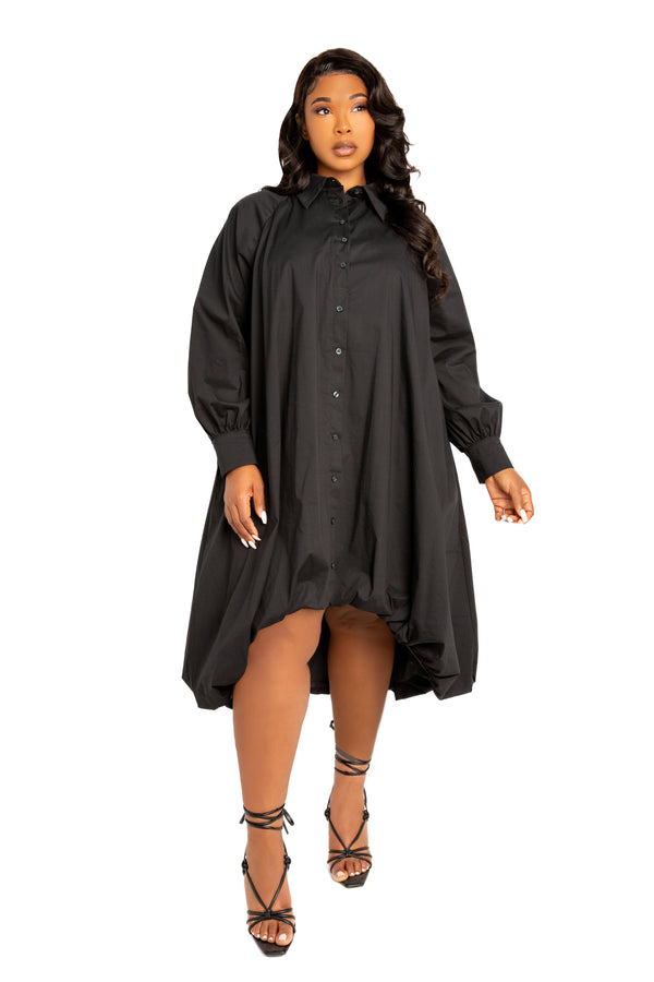 Bubble Hem High Low Shirt Dress