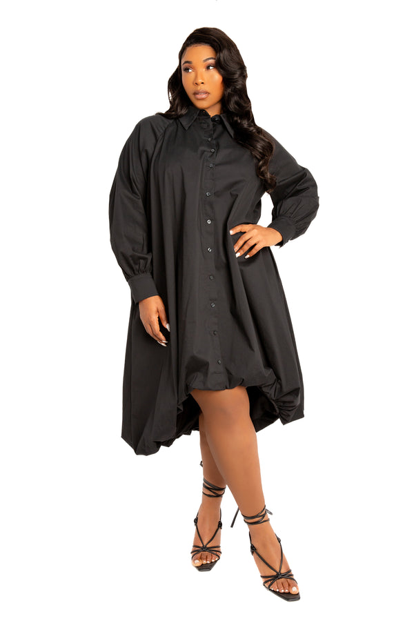 Bubble Hem High Low Shirt Dress