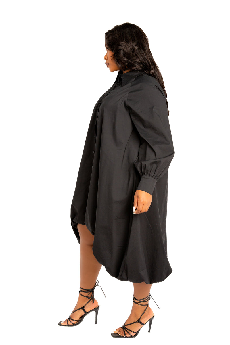 Bubble Hem High Low Shirt Dress