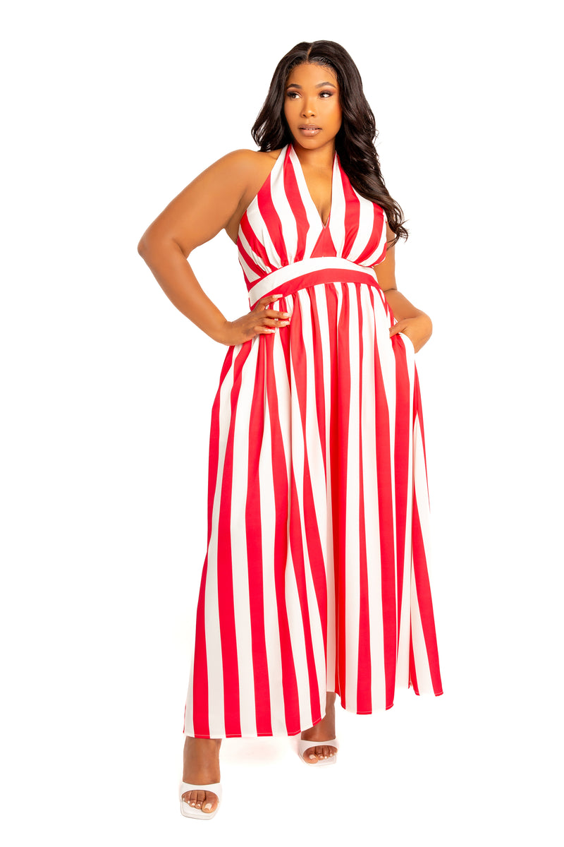 Stripe Halter Neck Maxi Dress Buxom Couture Stripe Halter Neck Maxi Dress Buxom Couture