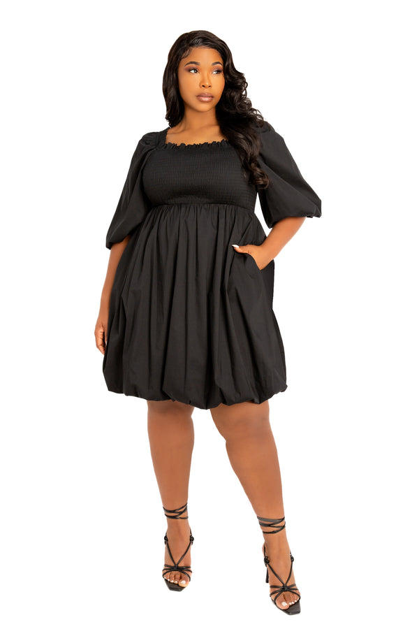 Smocked Puff Sleeve Bubbled Dress