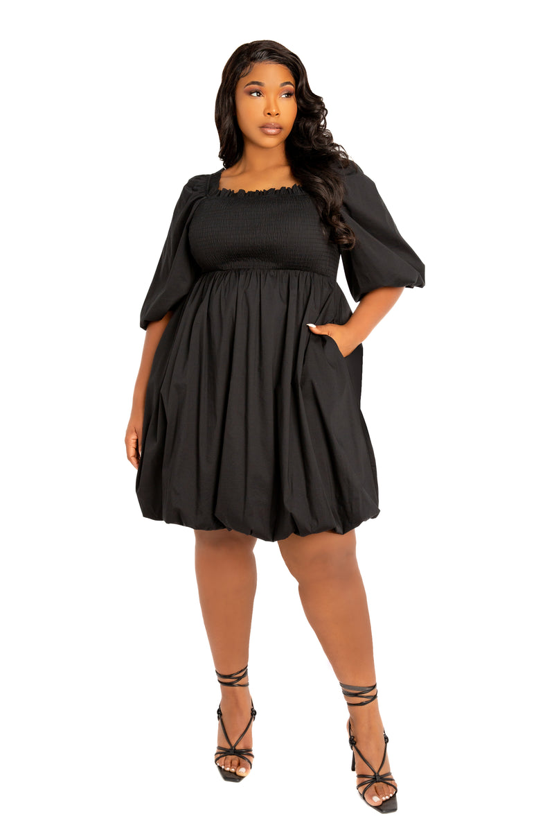 Smocked Puff Sleeve Bubbled Dress