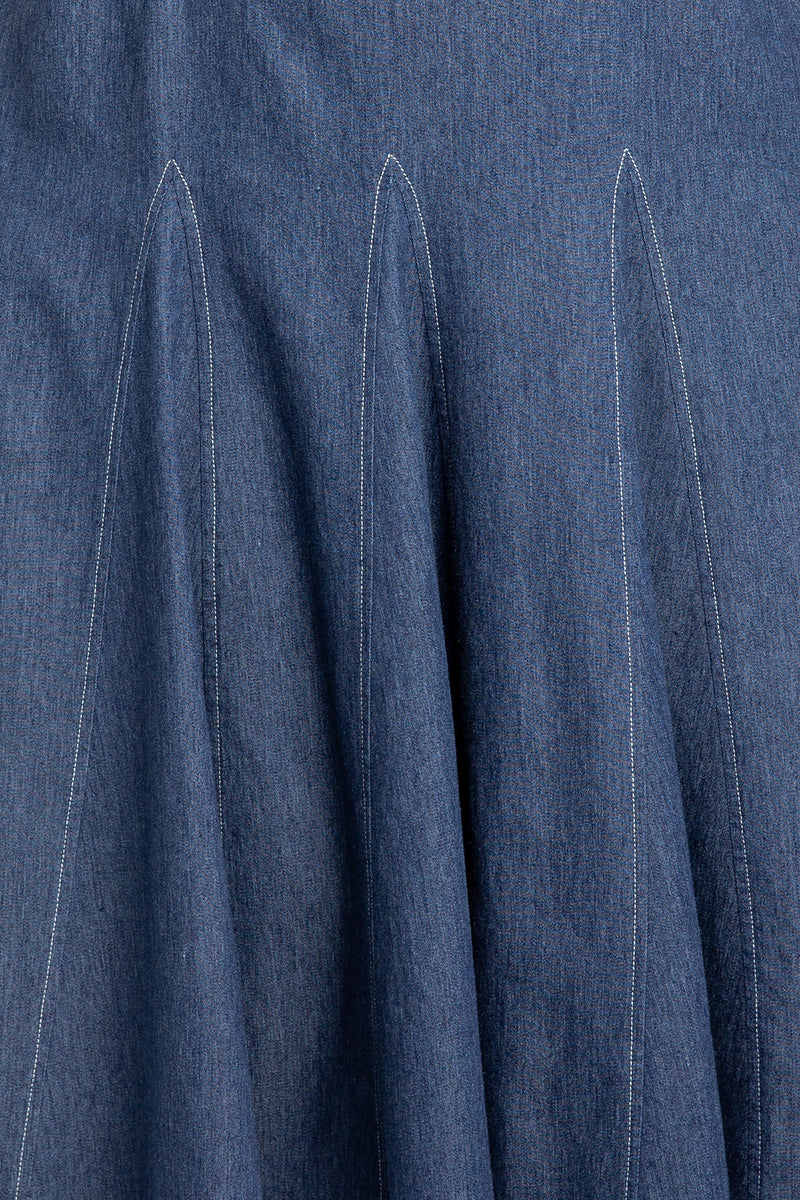 Buxom Couture Curvy Women Plus Size Sleeveless Denim Shirtdress with Contrasting Stitching Denim Blue