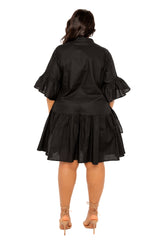 Buxom Couture Curvy Women Plus Size Linen Flutter Mini Dress Black