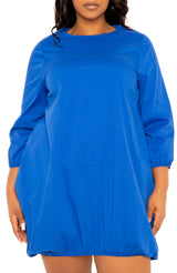 Buxom Couture Curvy Women Plus Size Bubbled Poplin Mini Dress Royal Blue