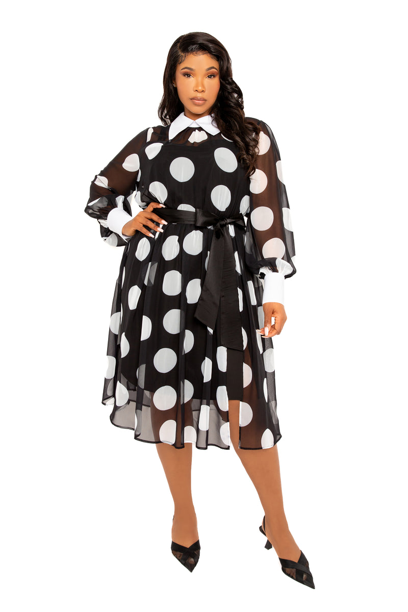 Contrast Collar Polka Dot Shirt Dress – Buxom Couture