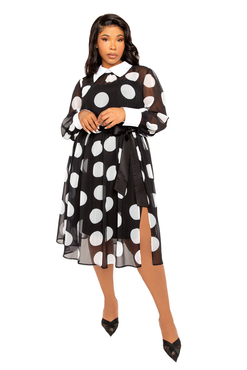 Contrast Collar Polka Dot Shirt Dress – Buxom Couture