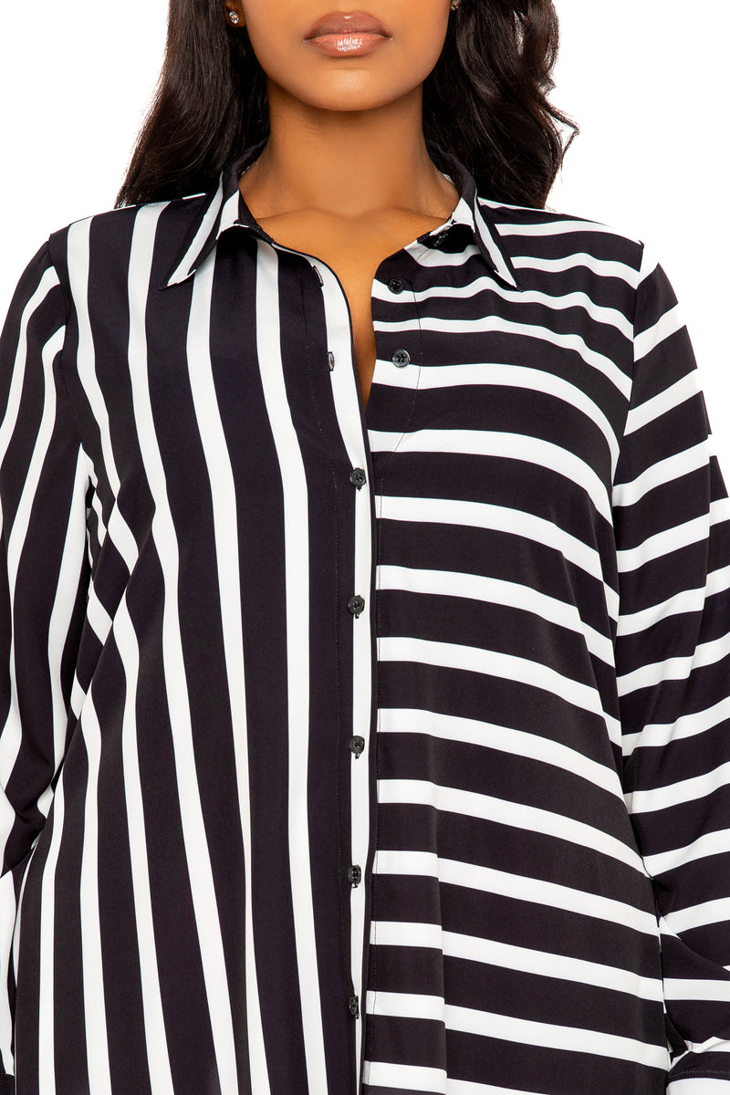Mixed Stripe Maxi Shirt Dress