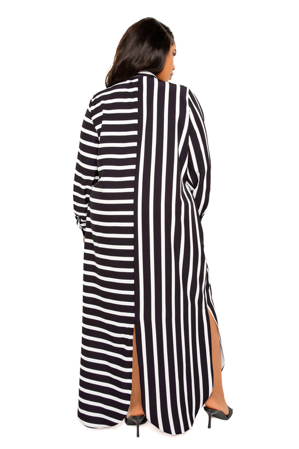 Mixed Stripe Maxi Shirt Dress