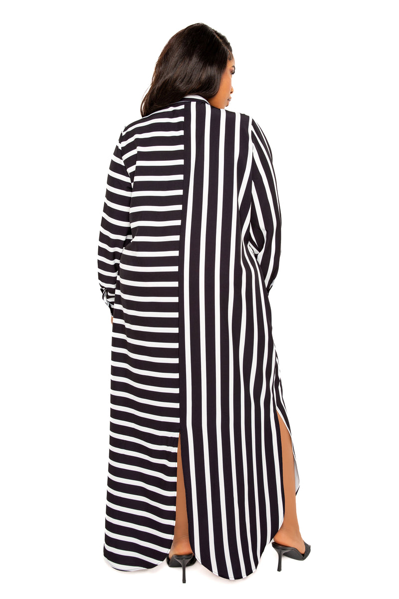 Mixed Stripe Maxi Shirt Dress