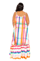 buxom couture curvy women plus size plaid voluminous maxi dress pink