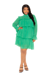 Buxom Couture Curvy Women Plus Size Tiered Mini Dress Green