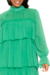 Buxom Couture Curvy Women Plus Size Tiered Mini Dress Green