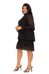 Buxom Couture Curvy Women Plus Size Tiered Mini Dress Black LBD