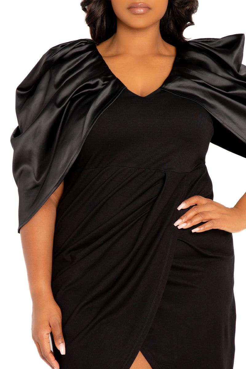 Satin Drape Sleeve Midi Dress Buxom Couture Satin Drape Sleeve Midi Dress Buxom Couture